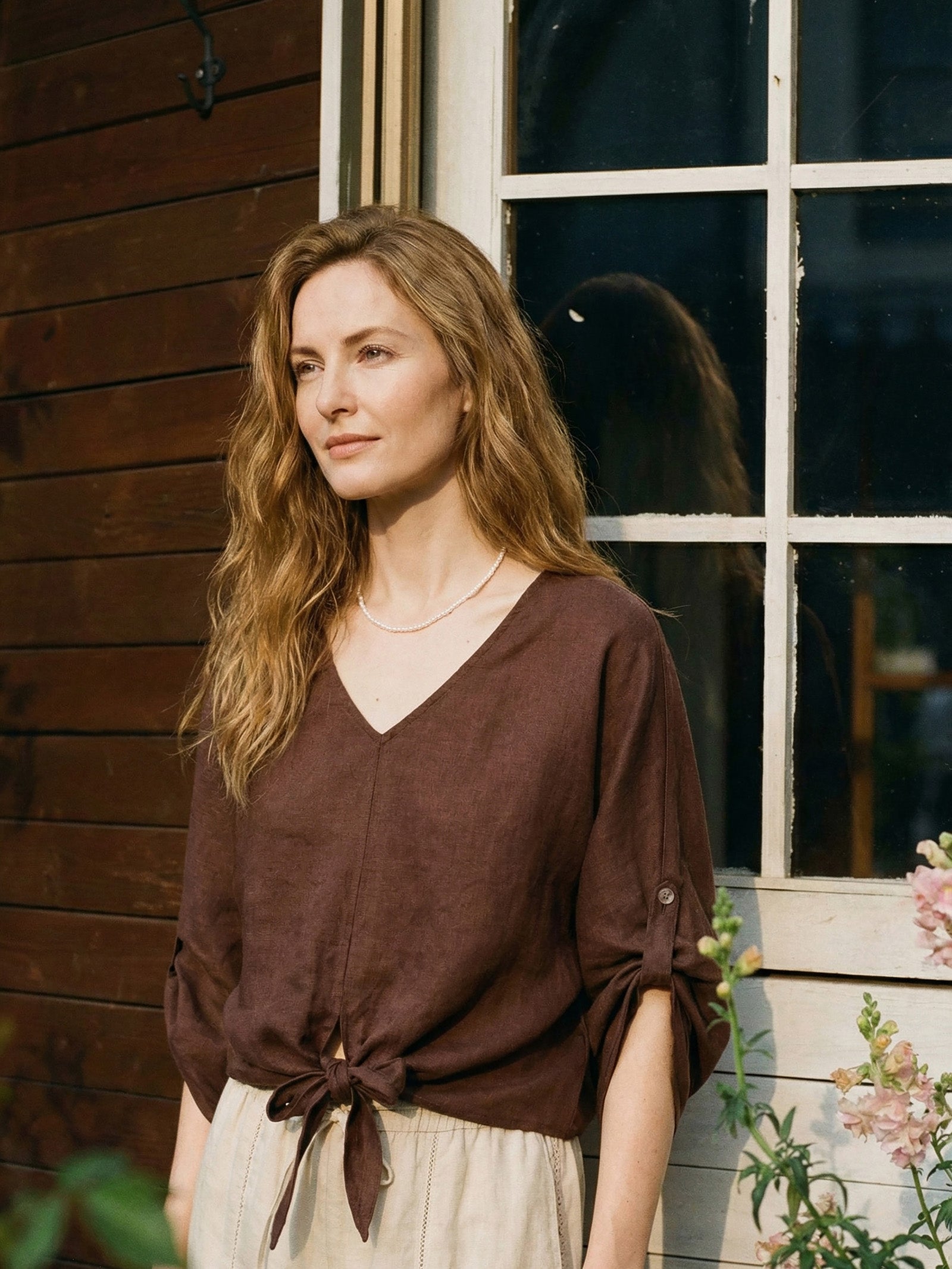 100% Linen Twist-Hem Batwing Top LAVENA