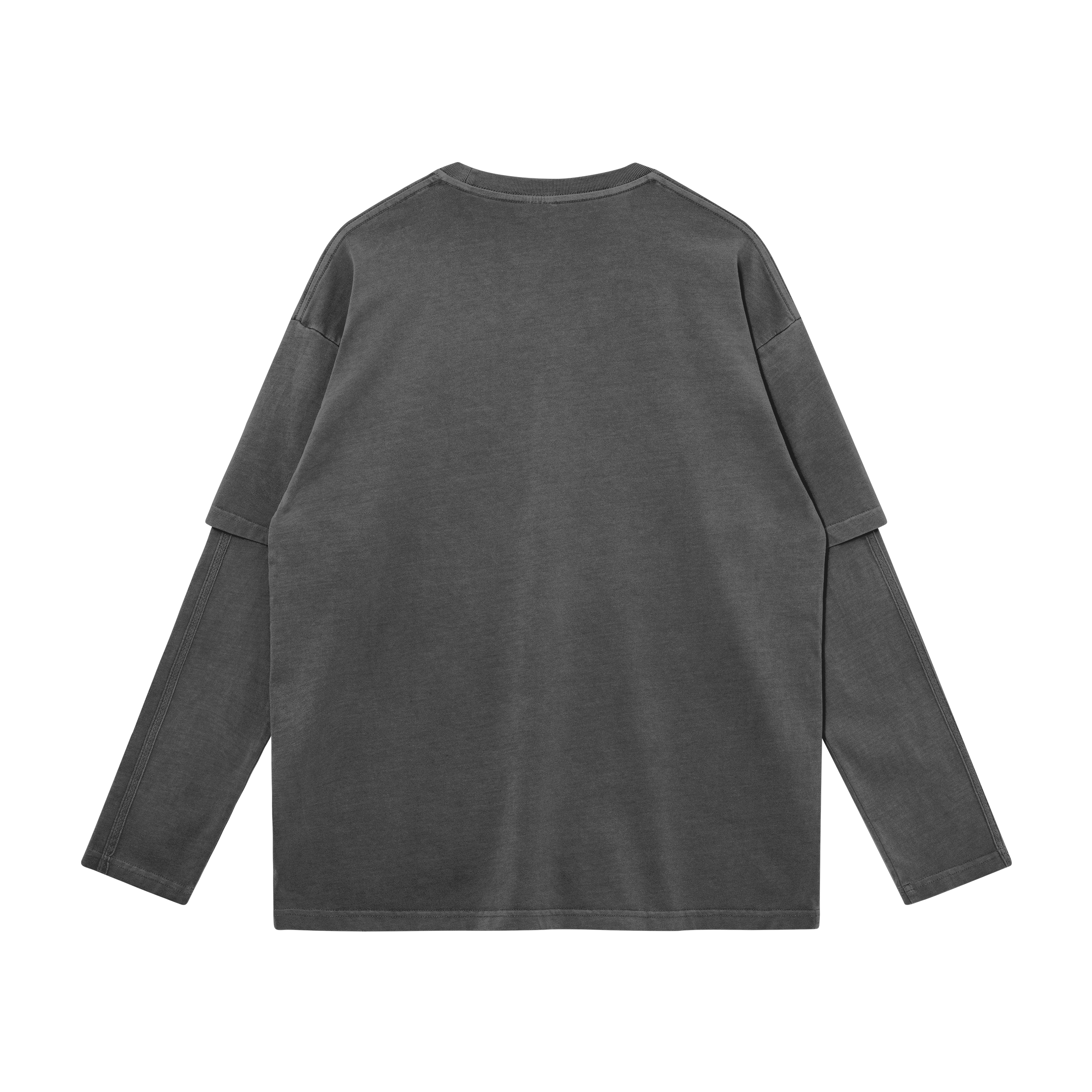 Dog Bite Streetwear Faux Layered Long Sleeve Tee In Faded Dark Grey 230 GSM Durable True To Size