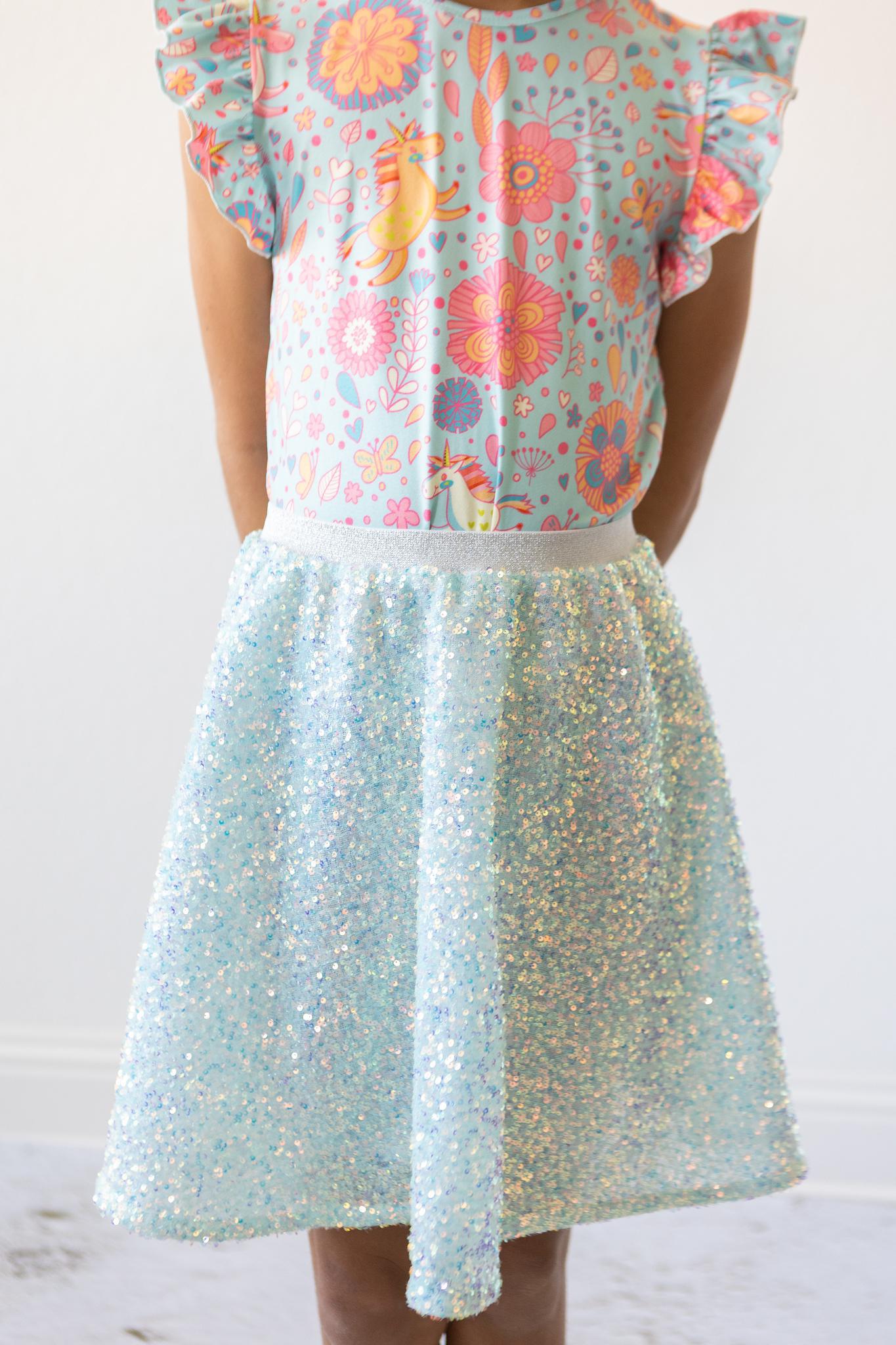 SALE Blue Retro Unicorns S/S Ruffle Tee