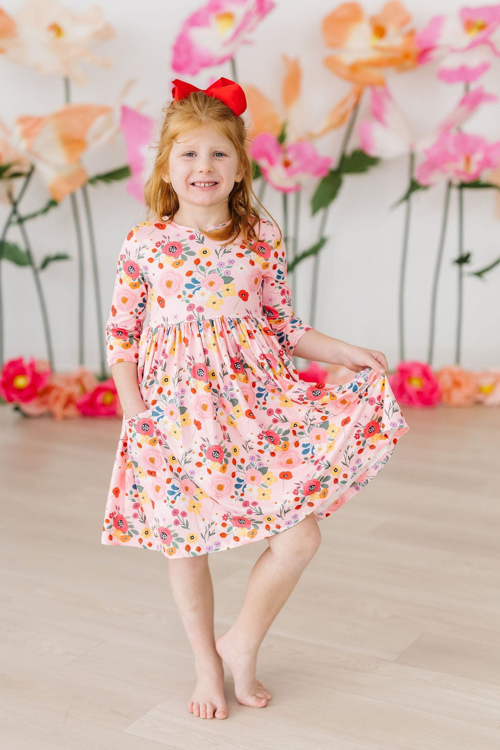 SALE Bouquet Beauty 3/4 Sleeve Pocket Twirl Dress