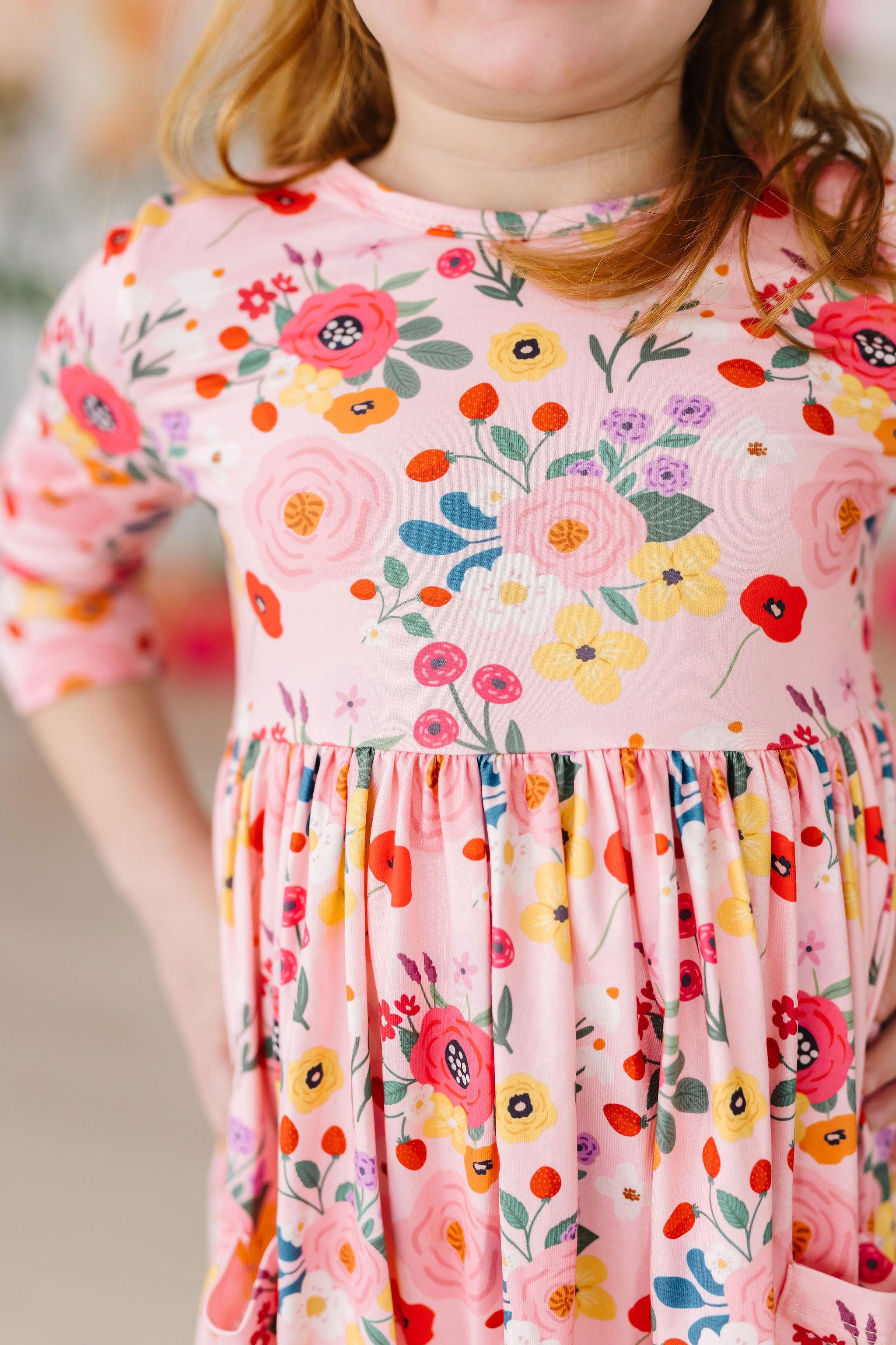 SALE Bouquet Beauty 3/4 Sleeve Pocket Twirl Dress