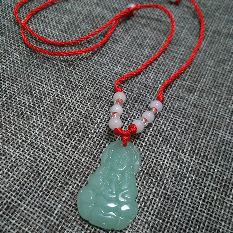 Buddhist Woven Necklace Lotus Guanyin jade Buddha Pendant Long Life Lock Pendant Lucky Necklace