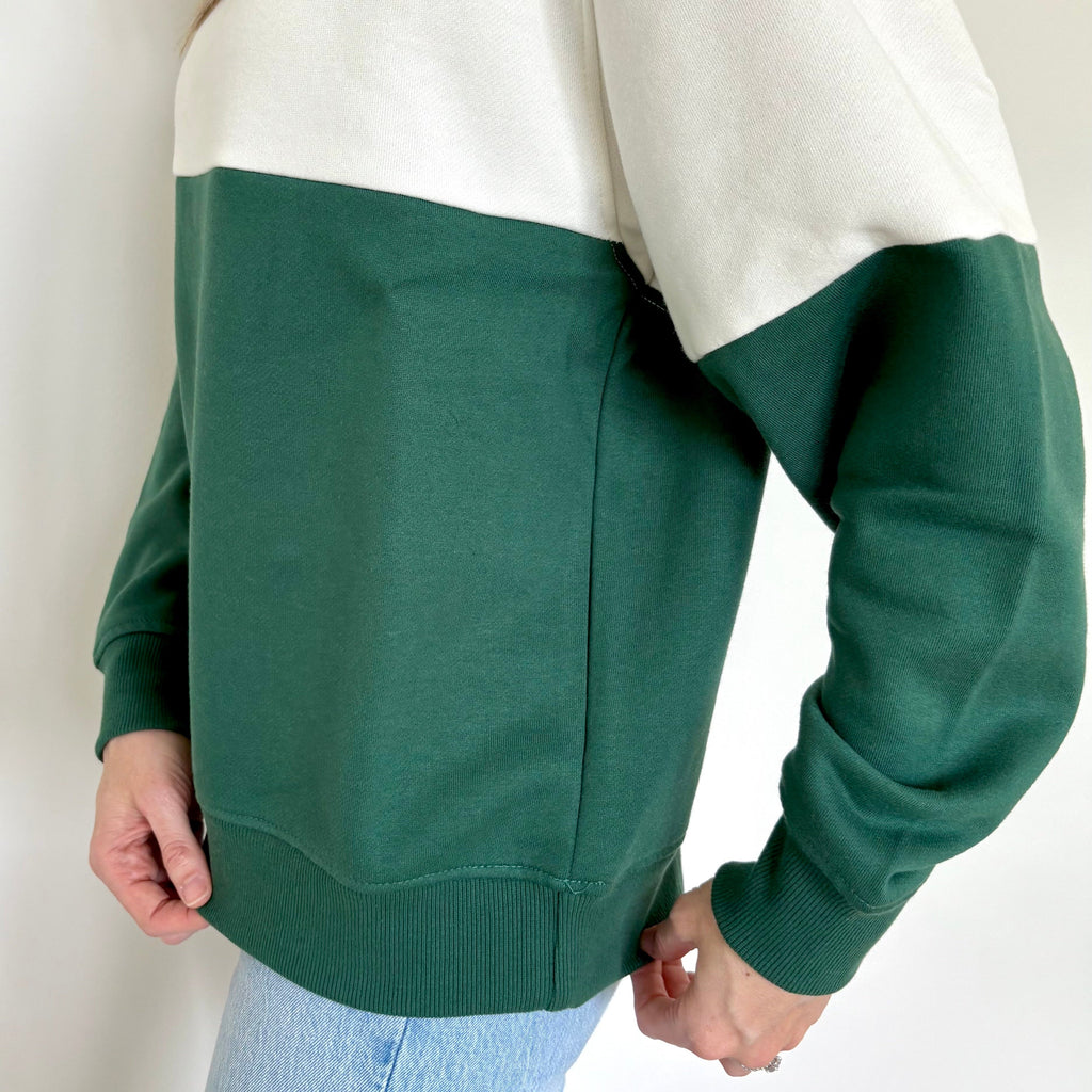 Hunter Green/Cloud Dancer Colorblock Quarter Zip Pullover
