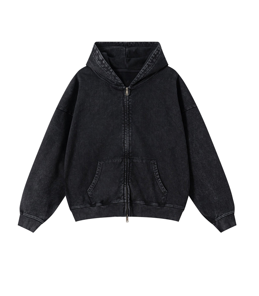 NOIR VINTAGE WASH ZIP HOODIE