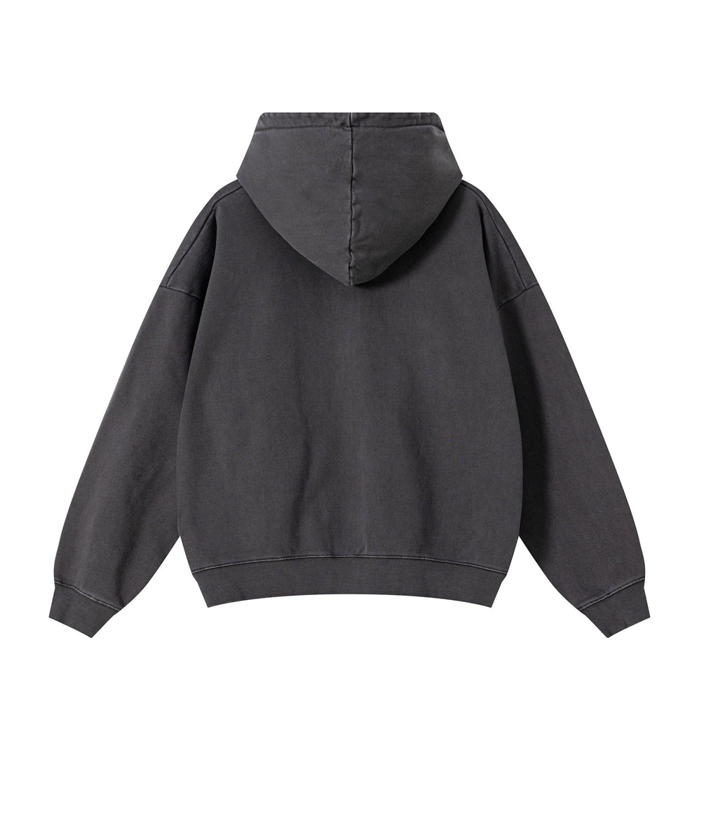 GREY VINTAGE WASH ZIP HOODIE