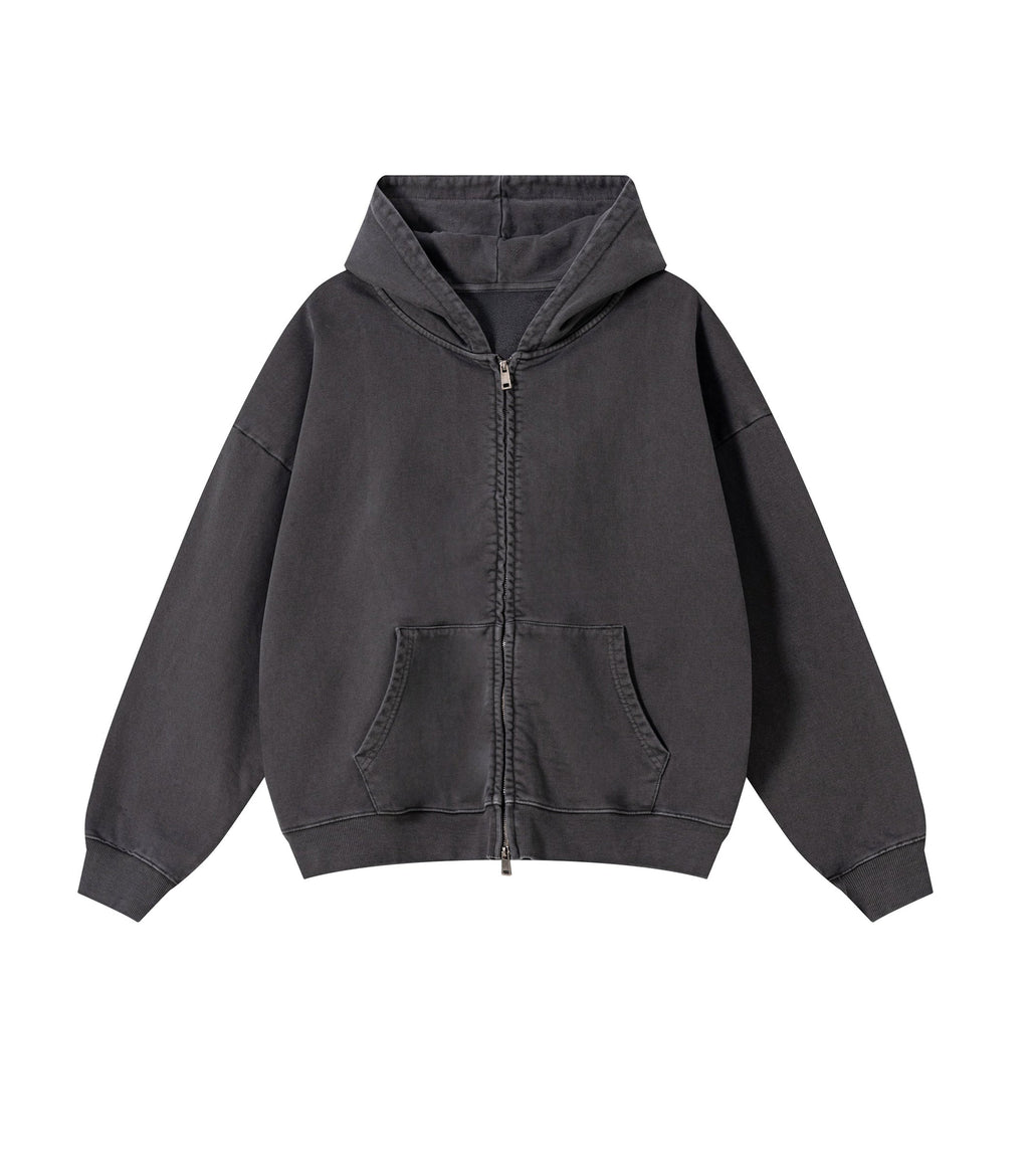 GREY VINTAGE WASH ZIP HOODIE