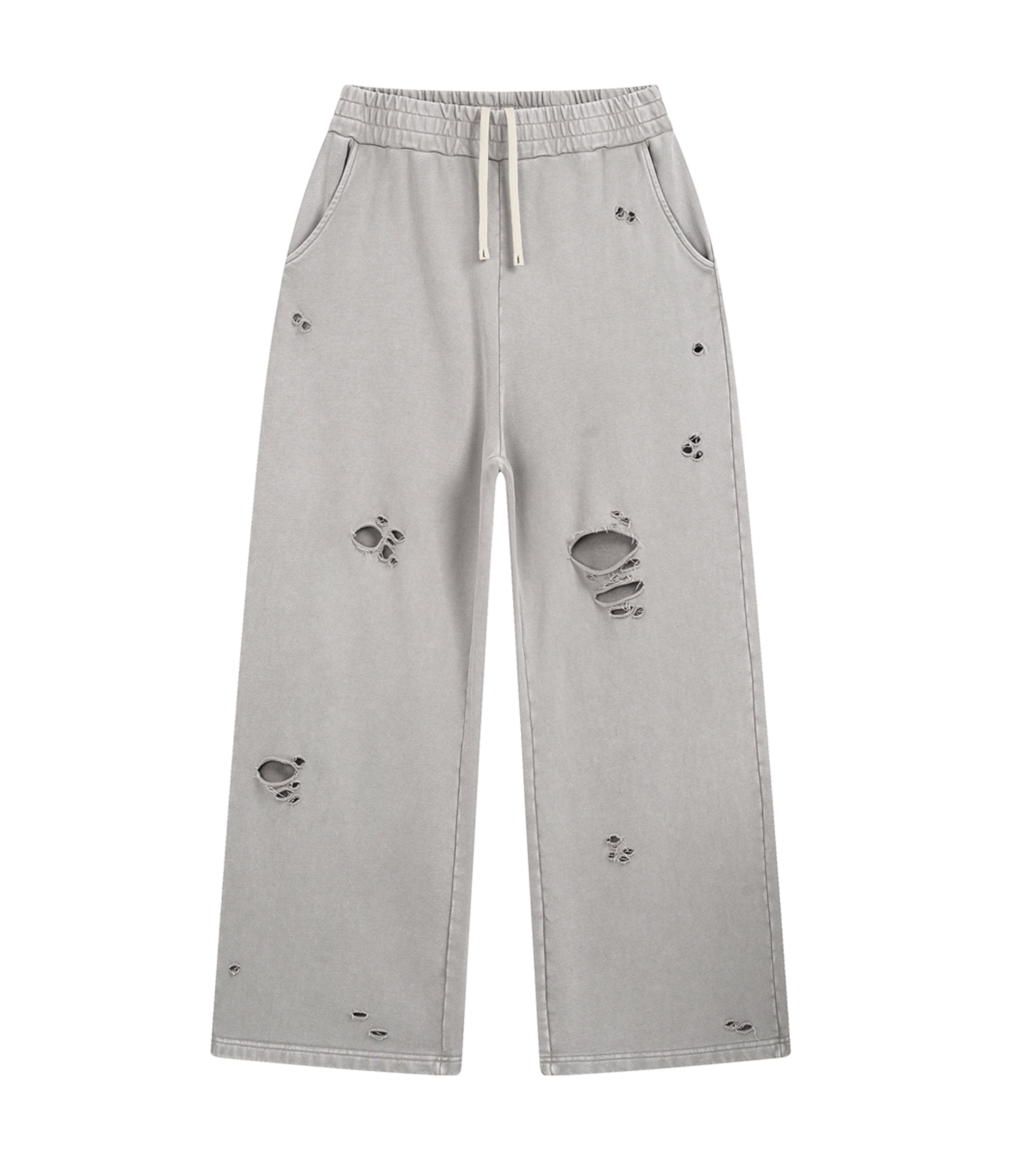 GREY DESTROYED SWEATPANTS