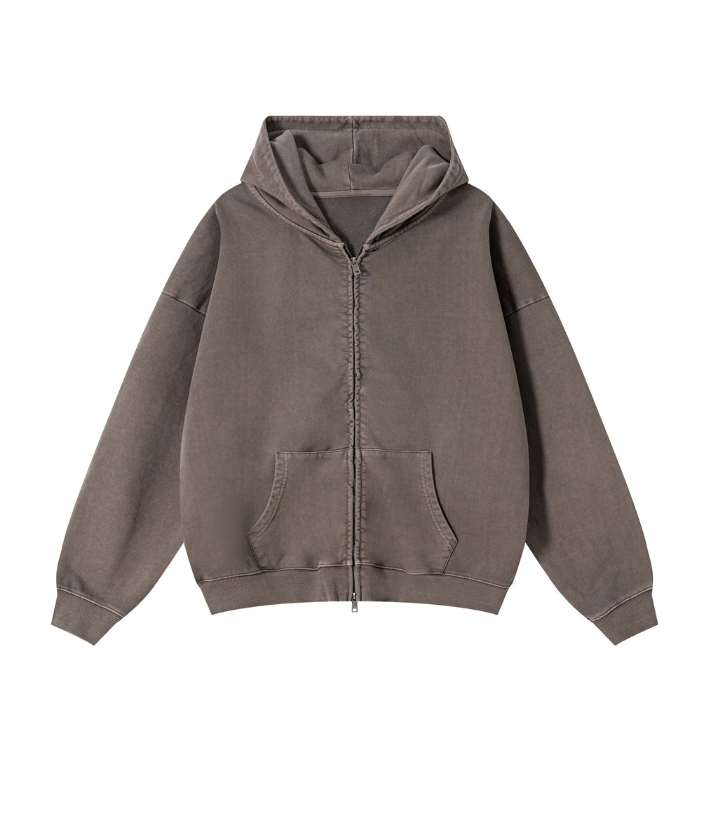 BROWN VINTAGE WASH ZIP HOODIE