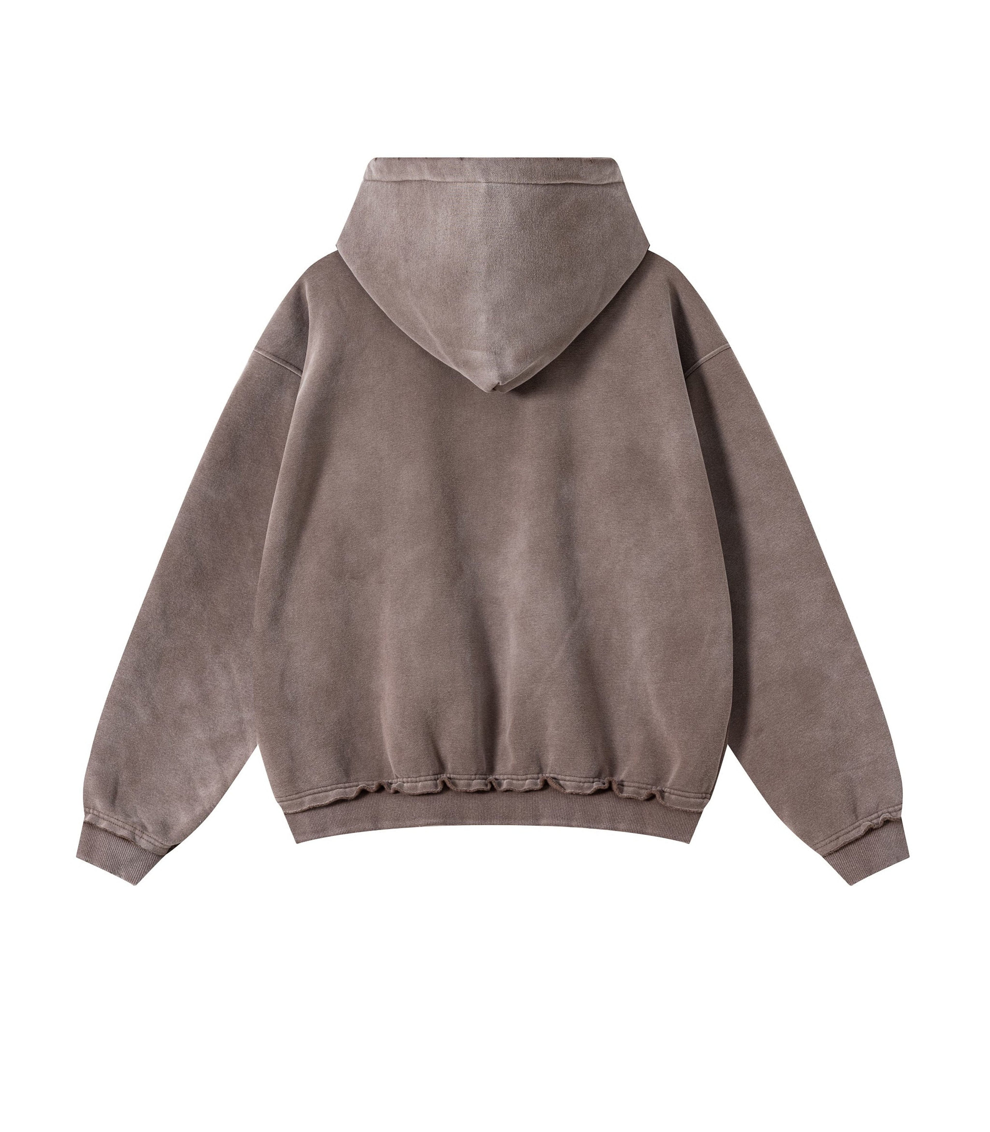 BROWN DISTRESSED ZIP HOODIE