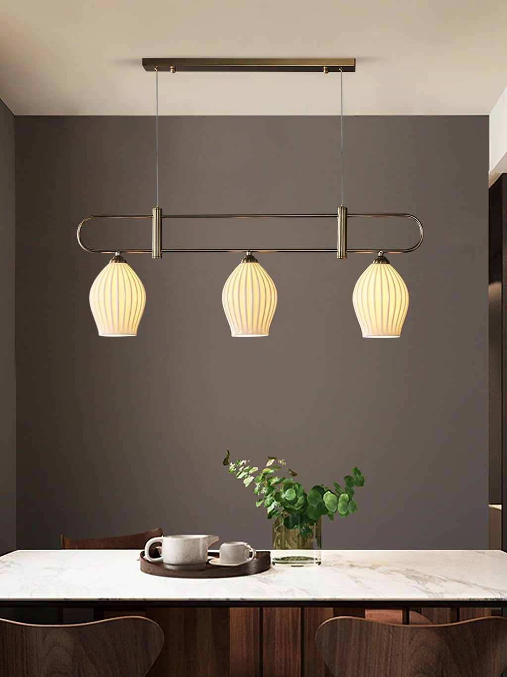 Ceramic Ribbed Linear Pendant Light