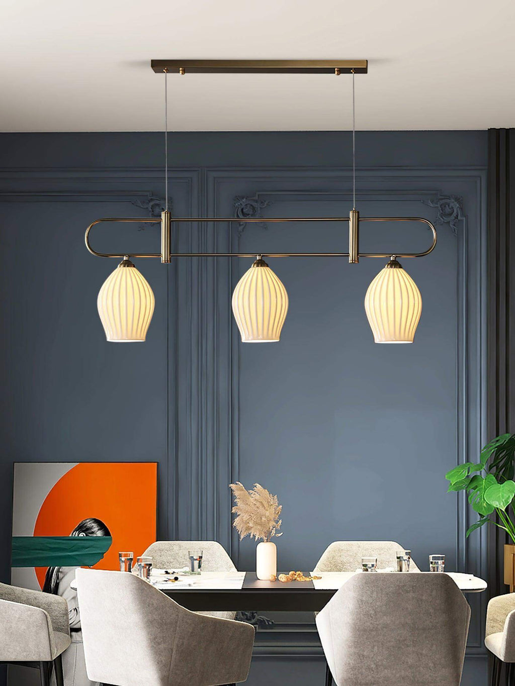 Ceramic Ribbed Linear Pendant Light