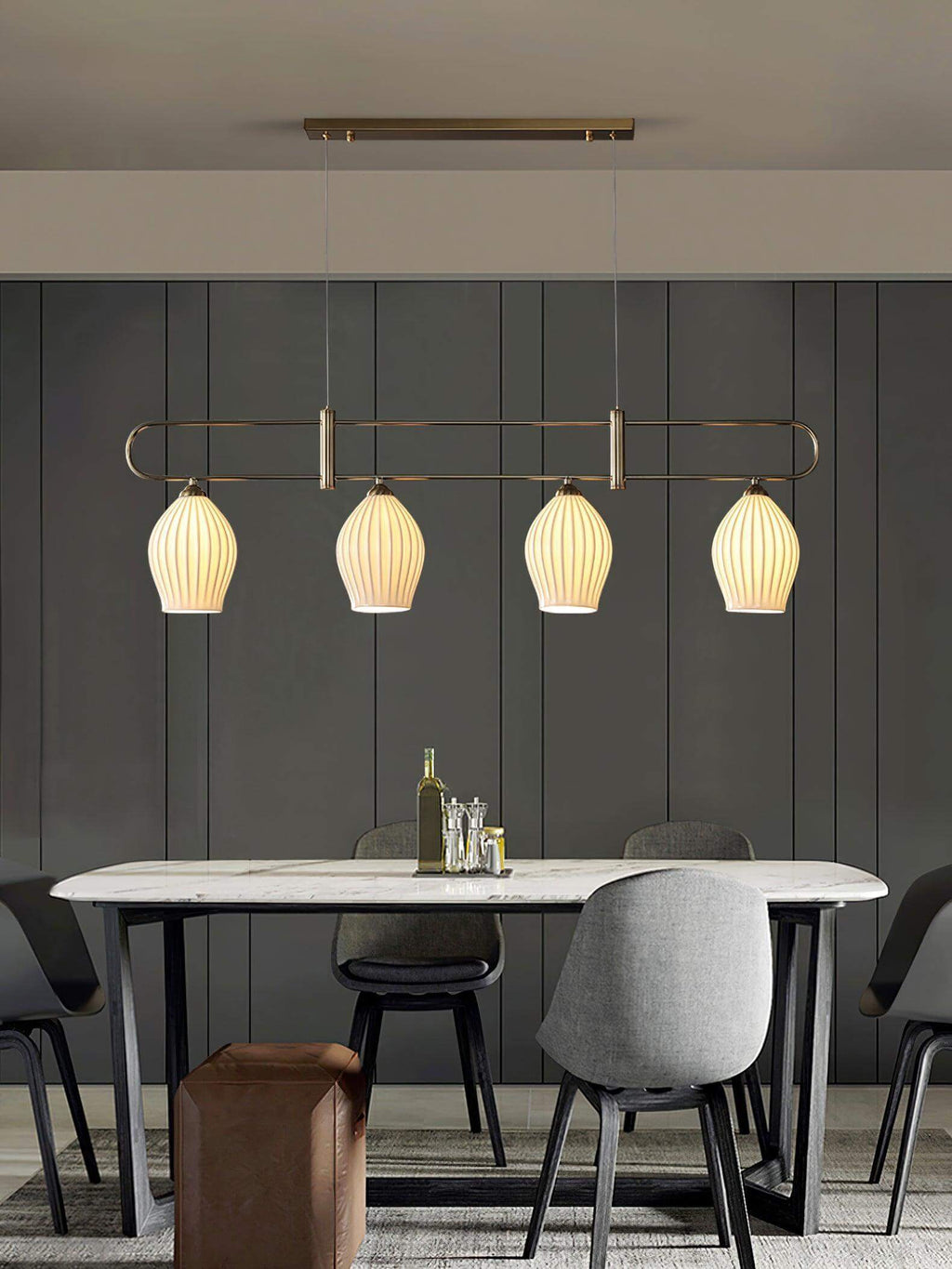 Ceramic Ribbed Linear Pendant Light