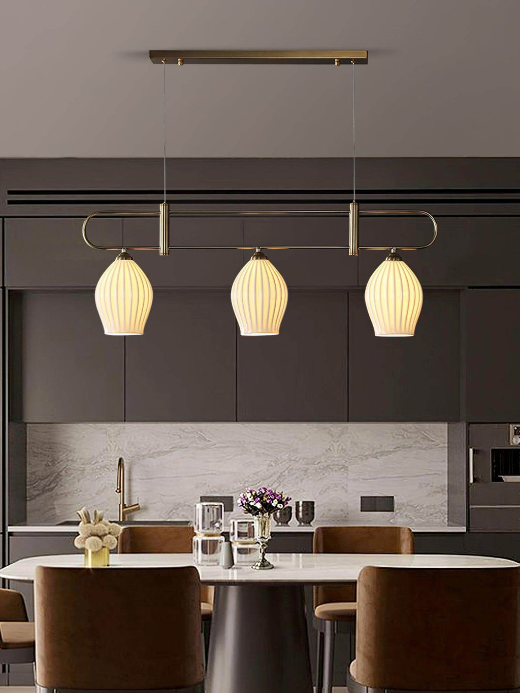 Ceramic Ribbed Linear Pendant Light