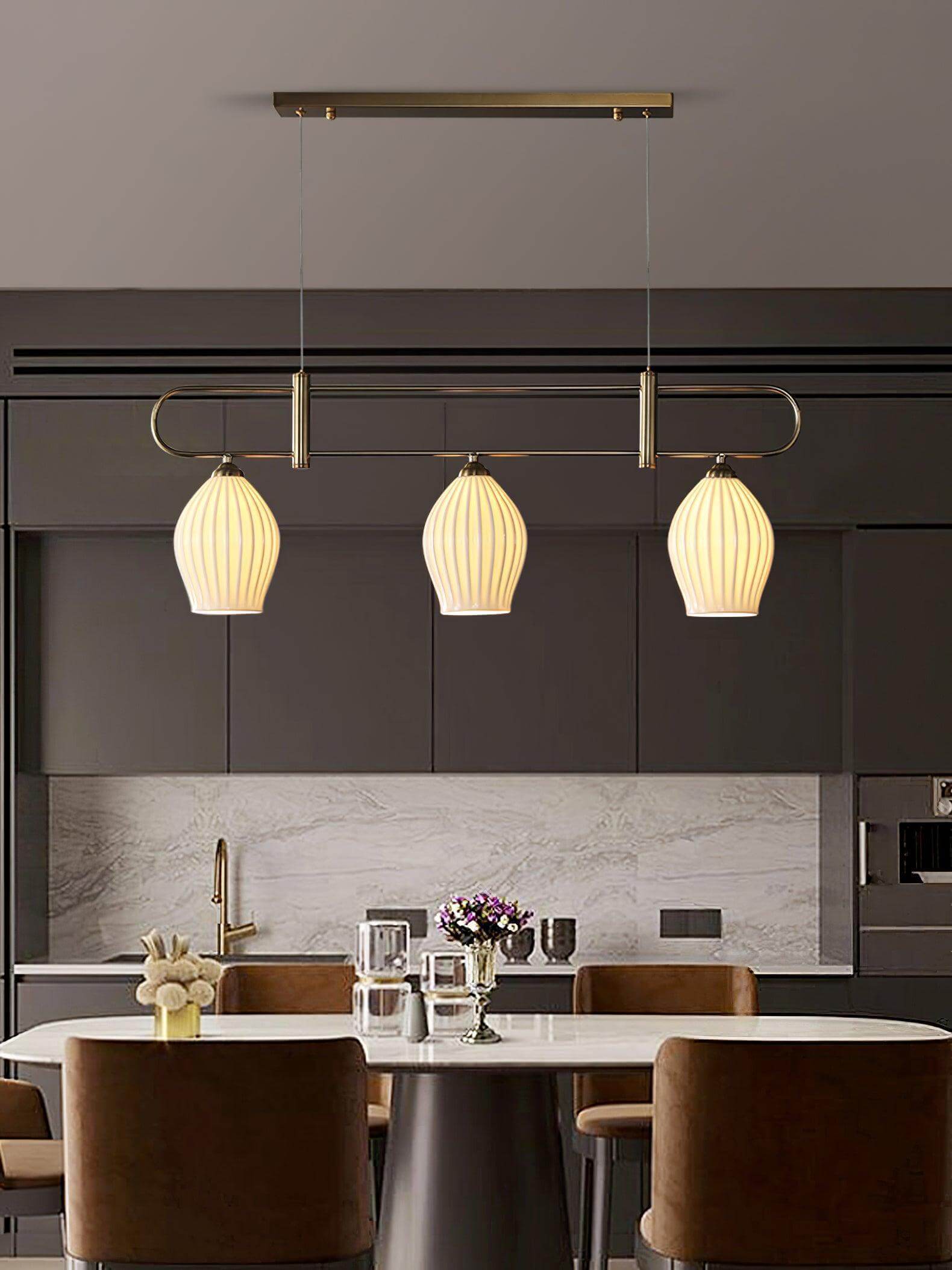 Ceramic Ribbed Linear Pendant Light