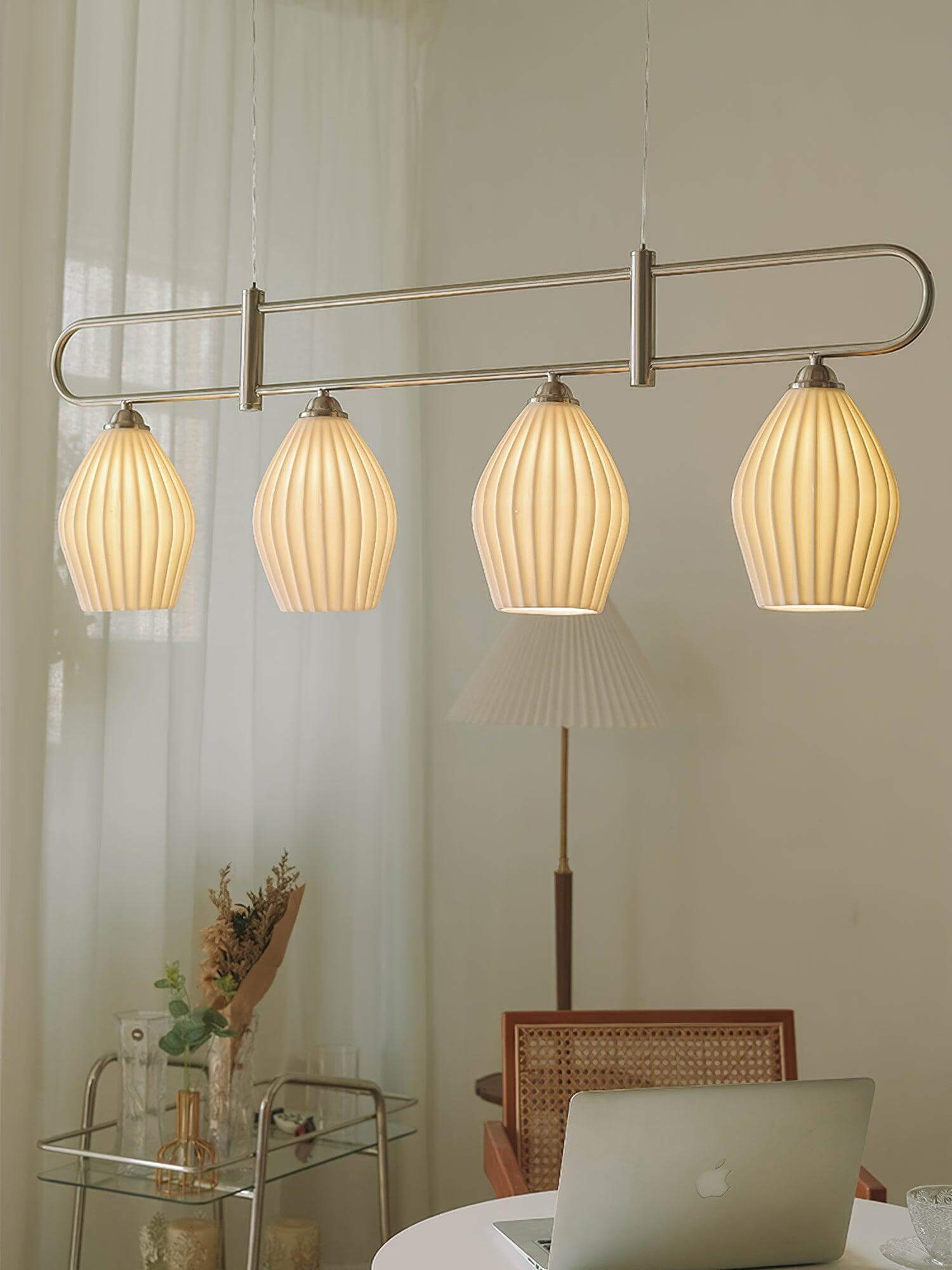 Ceramic Ribbed Linear Pendant Light