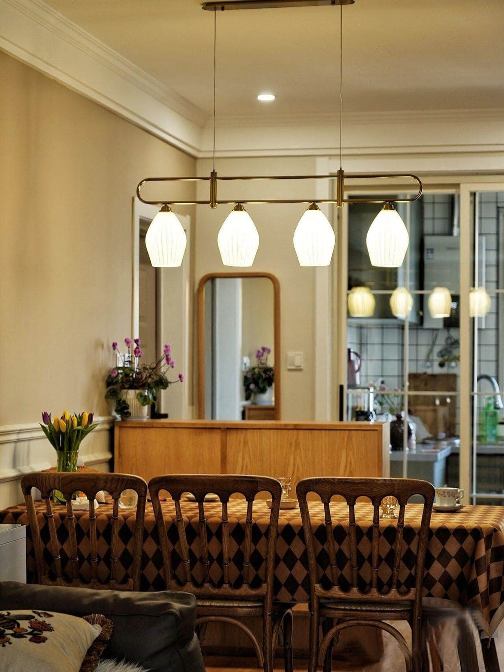 Ceramic Ribbed Linear Pendant Light