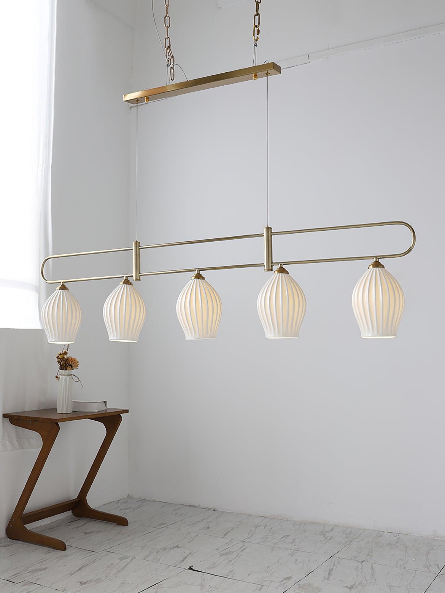Ceramic Ribbed Linear Pendant Light