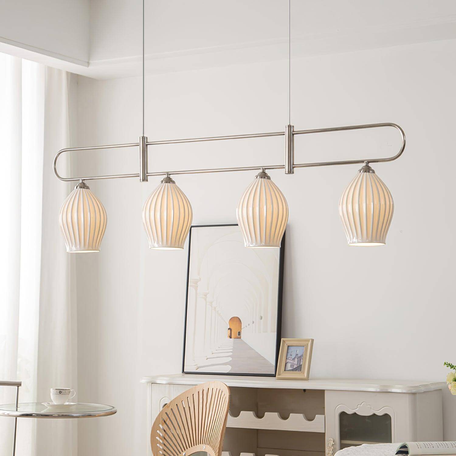 Ceramic Ribbed Linear Pendant Light