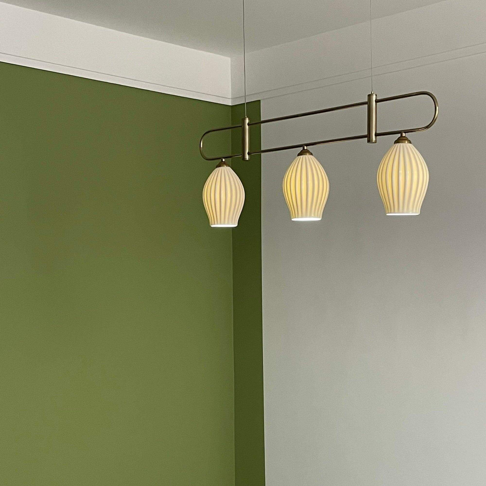 Ceramic Ribbed Linear Pendant Light