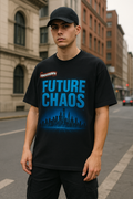 Men's Cyberpunk Graphic T-Shirt – FUTURE CHAOS Neon City Print Black Tee