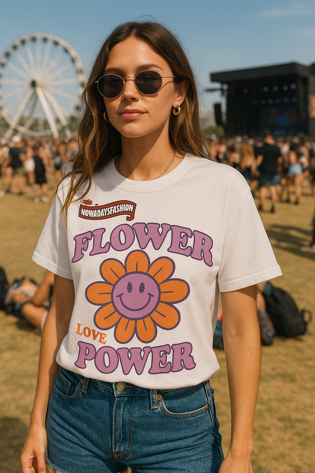Women's Retro Flower Power Graphic T-Shirt – Smiley Face & Love Print Tee