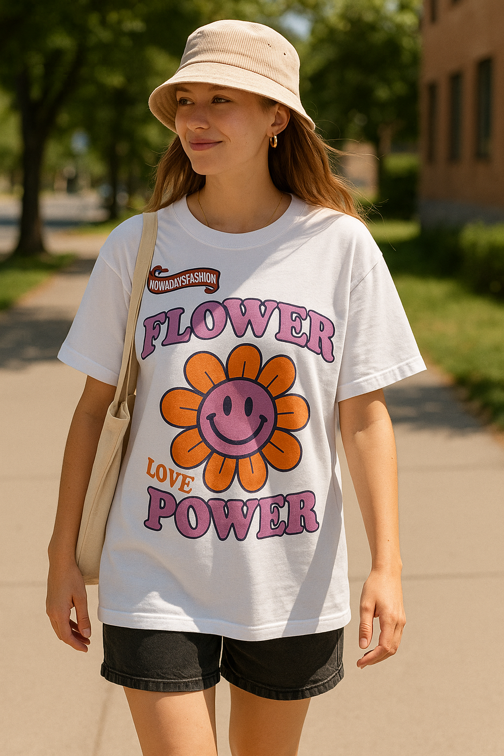 Women's Retro Flower Power Graphic T-Shirt – Smiley Face & Love Print Tee