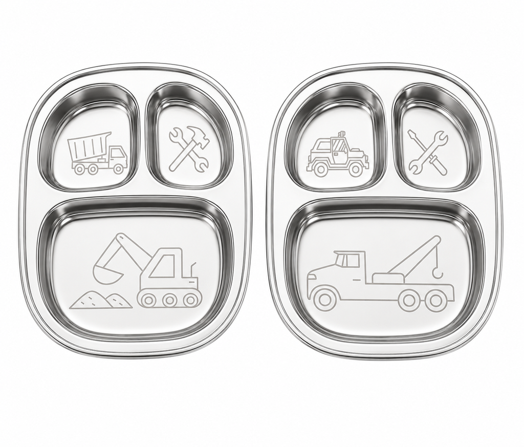 Stainless Steel Divided Plates for Kids — Truck Design | Set of 2