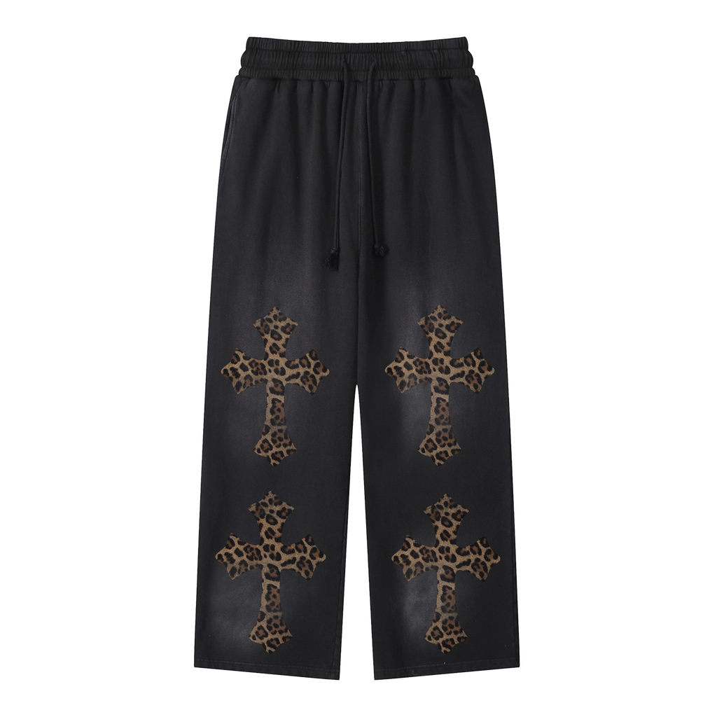 Cheetah Print Black Sunfade Loose Fit Cotton Sweatpants Cotton 350GSM DTG Print