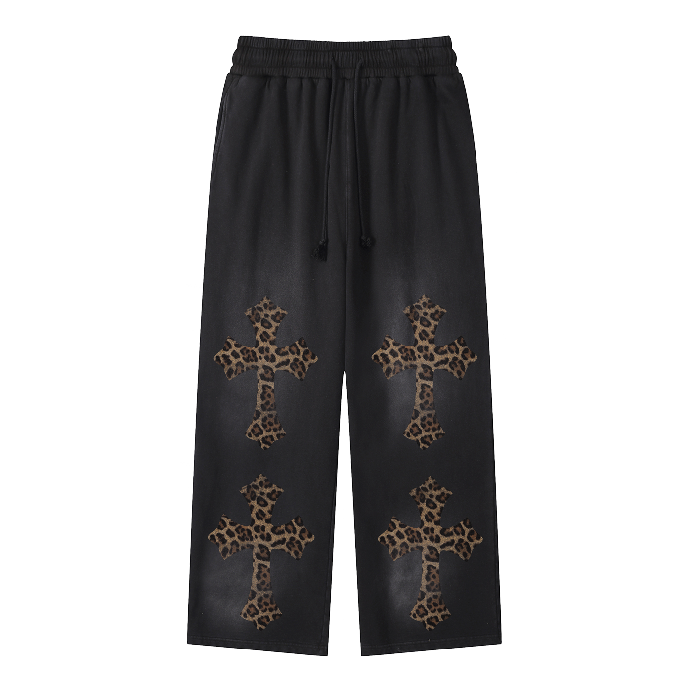 Cheetah Print Black Sunfade Loose Fit Cotton Sweatpants Cotton 350GSM DTG Print