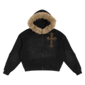 Black Sun Fade Boxy Hoodie With Detachable Fur Hood Cotton 360 GSM DTG Print