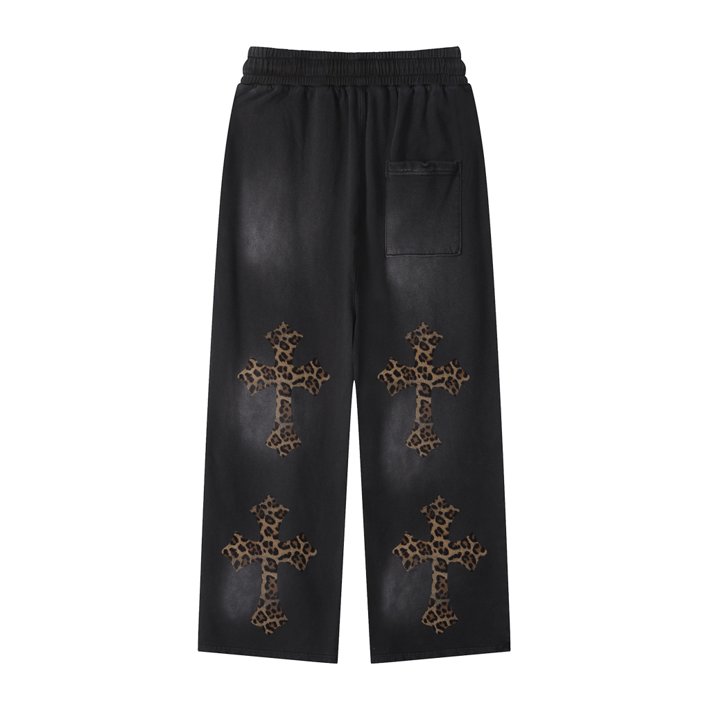 Cheetah Print Black Sunfade Loose Fit Cotton Sweatpants Cotton 350GSM DTG Print