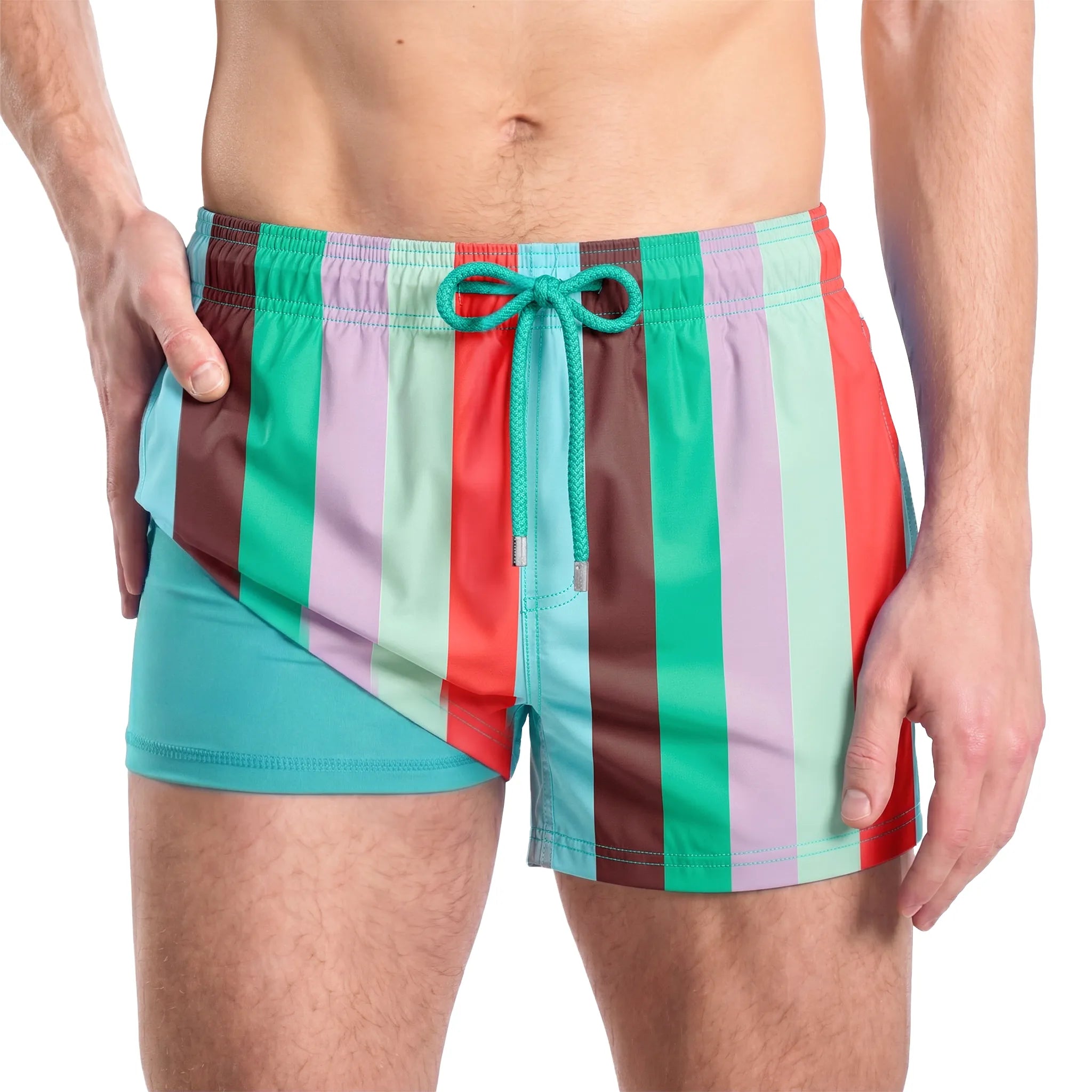 Men’s Premium Compression-Lined Hybrid Shorts – Coastal Cabana - Zest