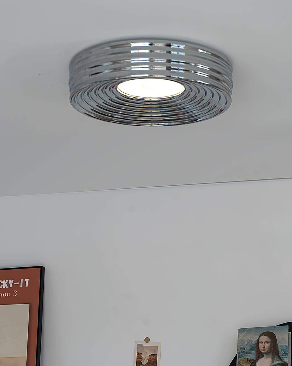 Cream Ribbed Ceiling Light