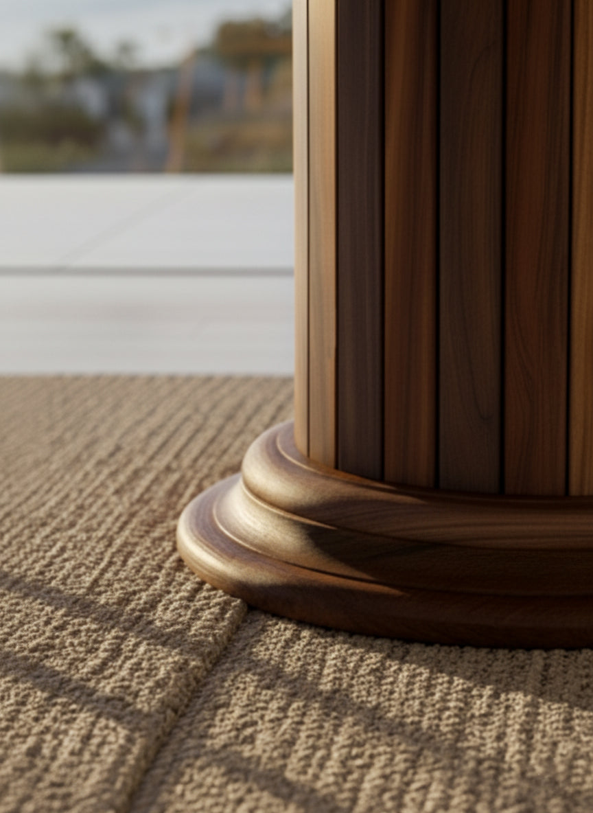 Round Dining Table with Solid Wood Drum Pedestal Base
