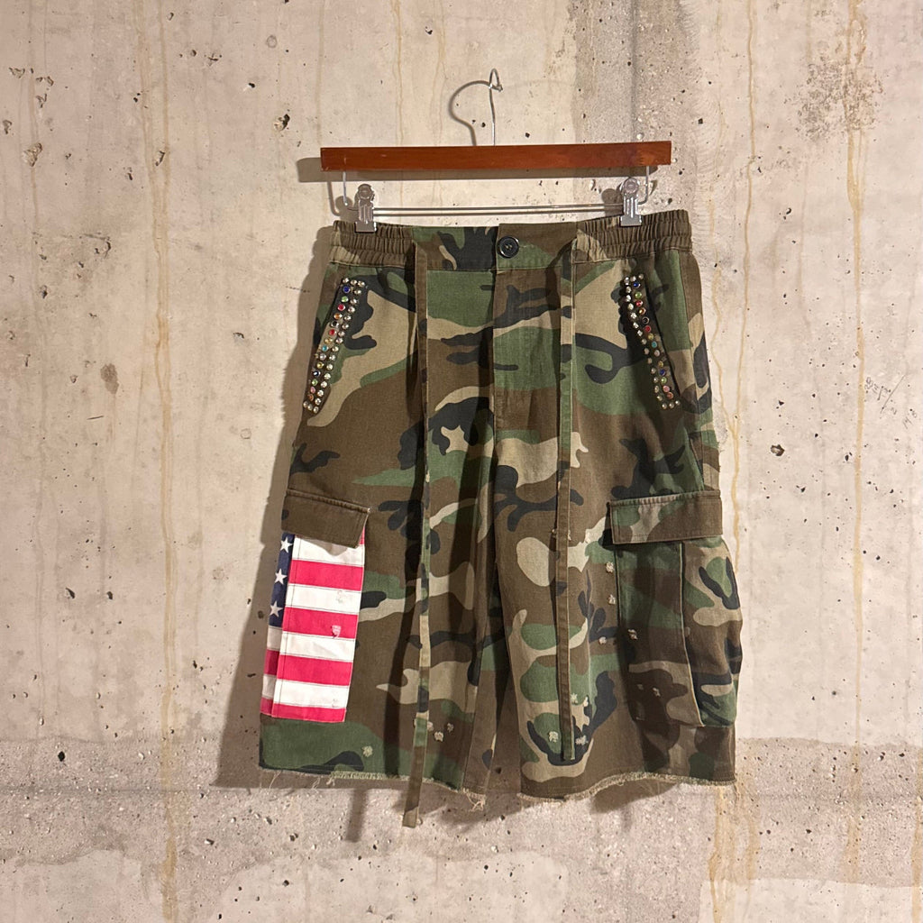 Americana Camo Pleated Rhinestone Shorts