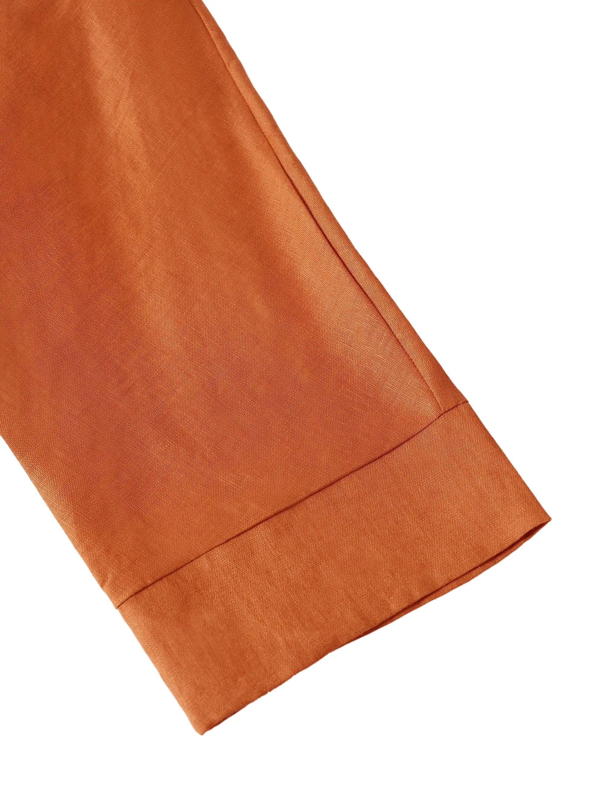 100% Linen Dropped Collar Long-Sleeve Top TRISTAN