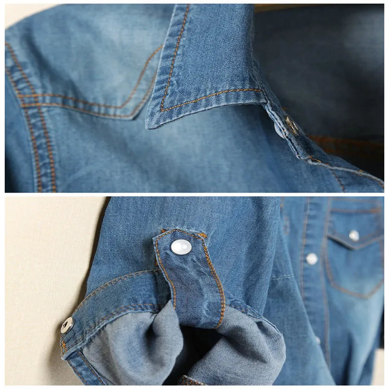 Denim Shirt Short Sleeve Womens Tops Chemise Femme Crop Tops