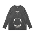 Dog Bite Streetwear Faux Layered Long Sleeve Tee In Faded Dark Grey 230 GSM Durable True To Size