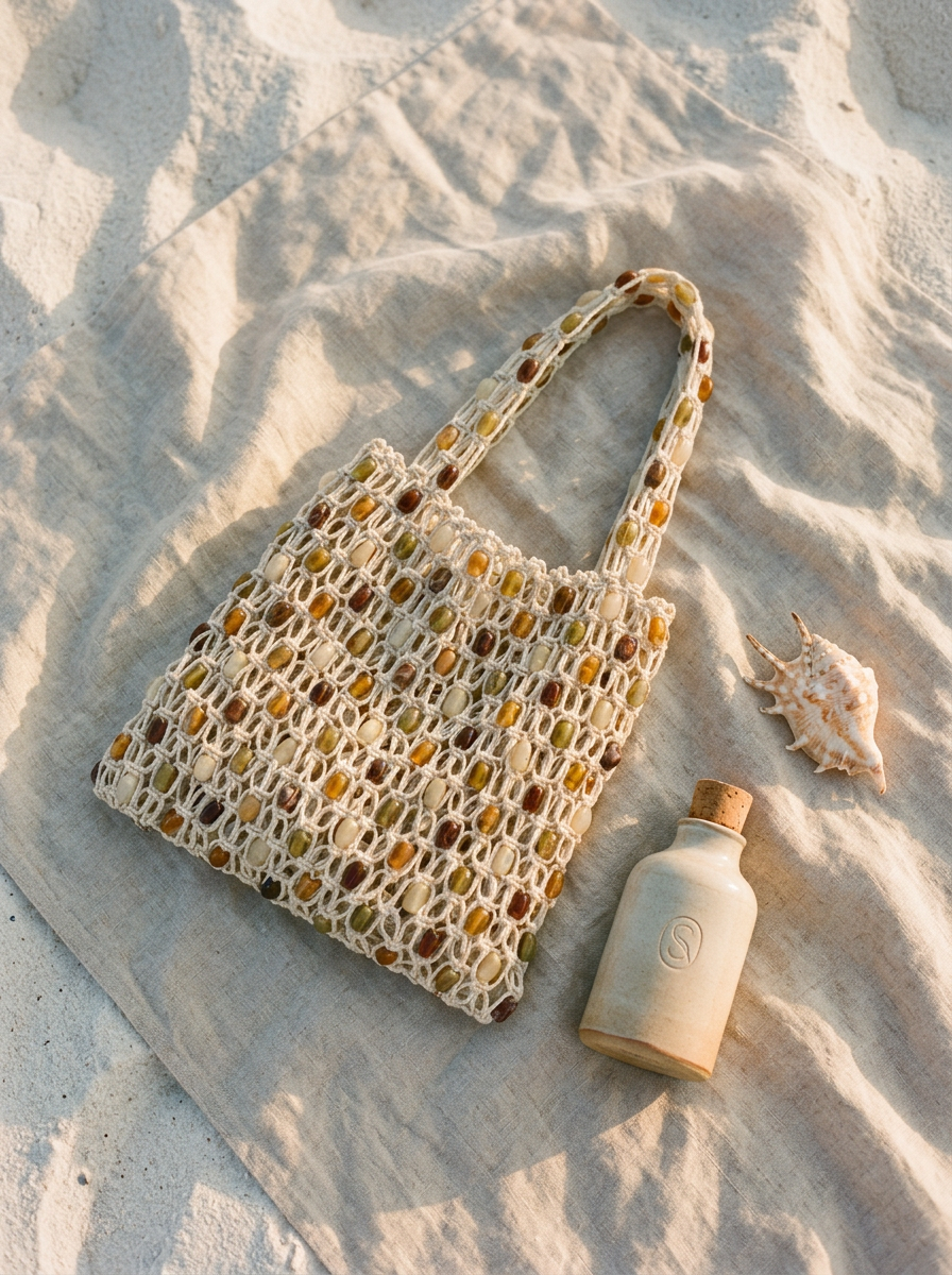 Artisanal Handwoven Gem Bead Crochet Tote Bag