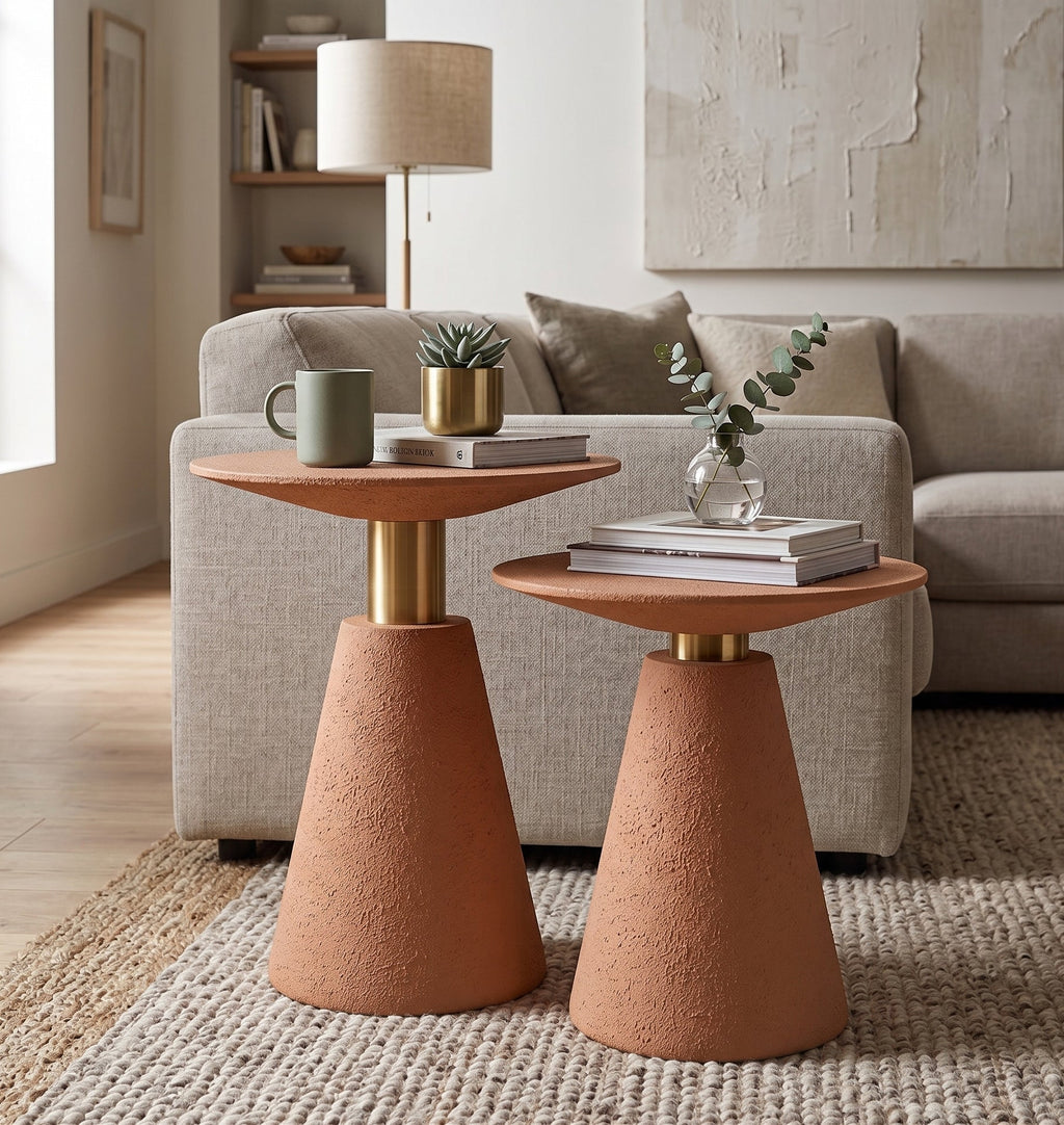 Microcement Textured  Minimal Side Table Set