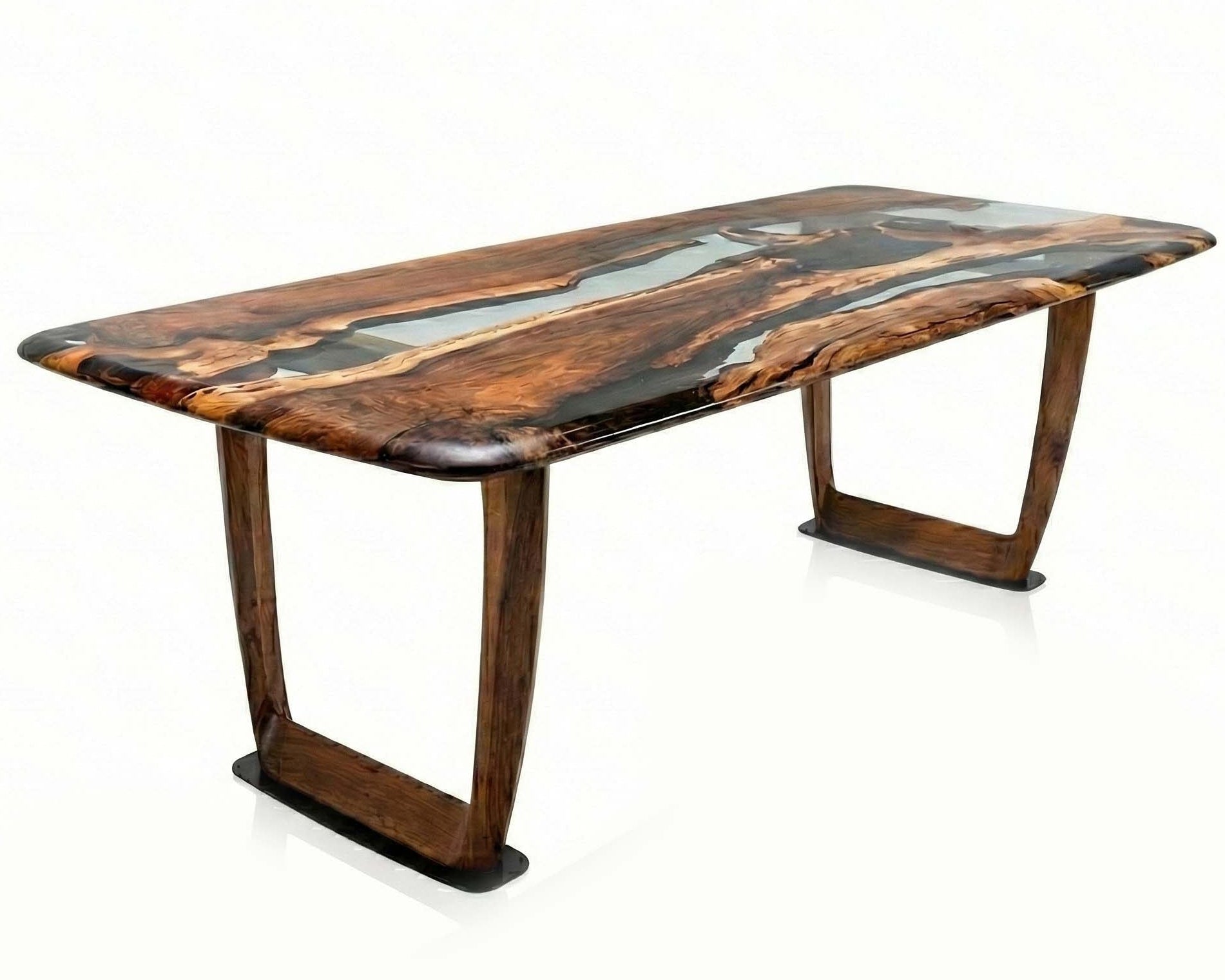 Epoxy Resin River Dining Table Featured Walnut Wood Leg