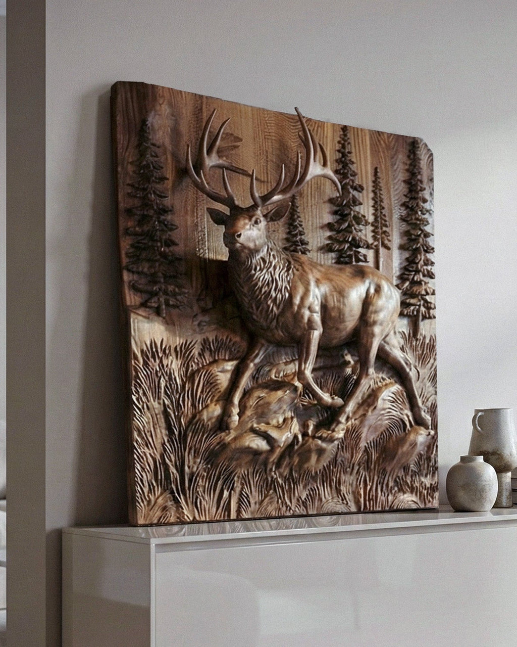 Wooden Deer - Elk 3D Wood Relief Wall Art