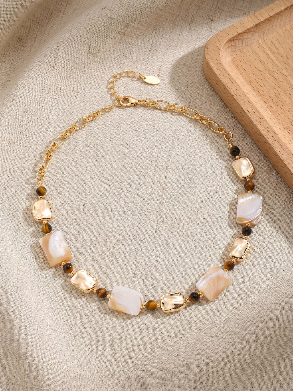 Golden Shell Mix Abalone Shell Beaded Necklace