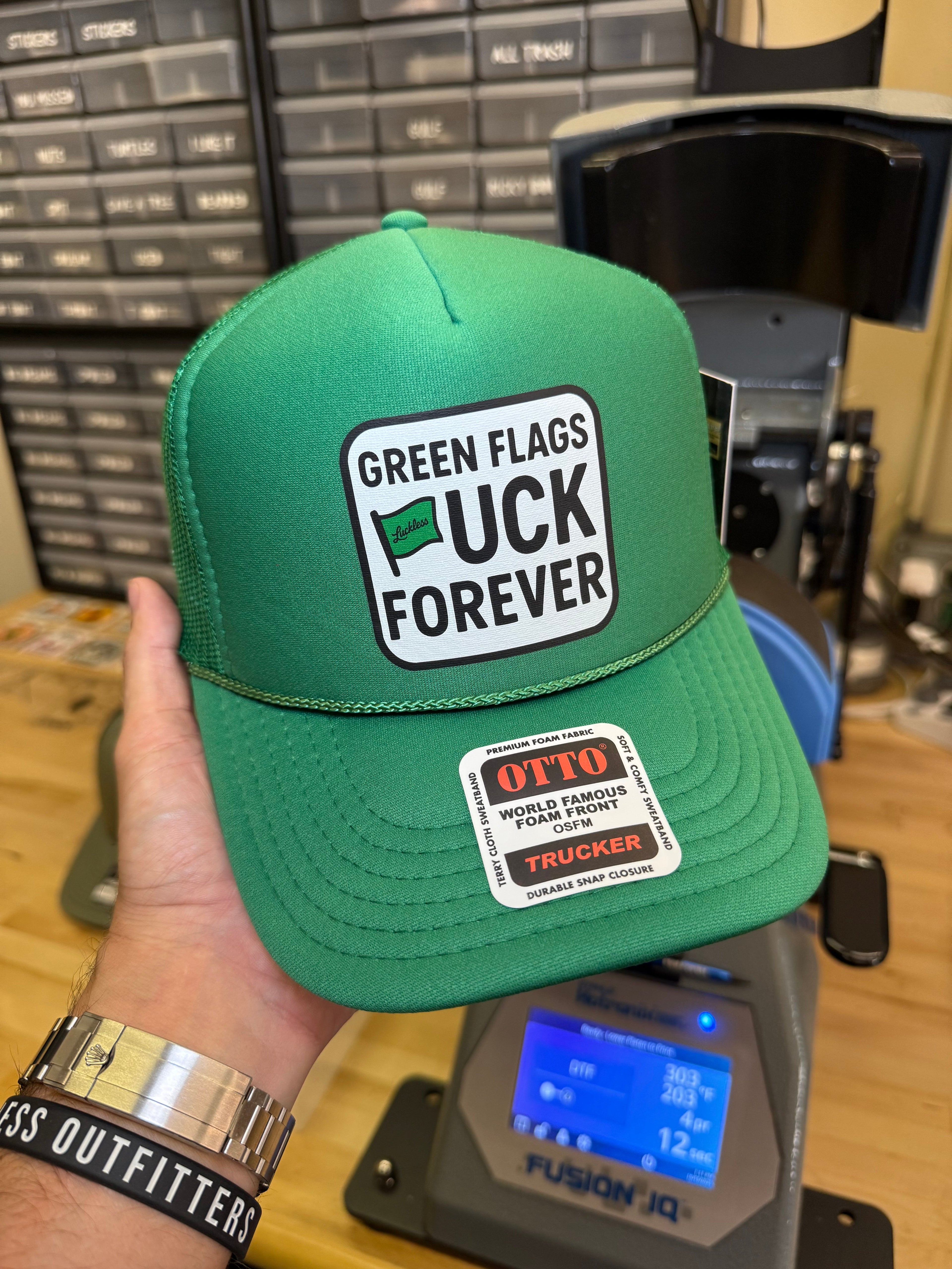 Green Flags Fuck Forever Trucker Hat