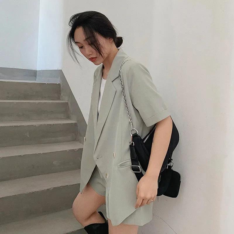 Women's Shorts And Blazer Set Korean Loose Two Piece Suits Female Summer Office Ladies
