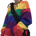 Rainbow Striped Women T Shirts Harajuku Fashion Tops Long Sleeves Oversize Tshirt O-Neck