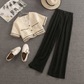 Streetwear Two Piece Set Women Crop Top Shirt Blouse + Wide Leg Pant Suits Vintage Pants Sets