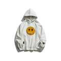 Zipper Pocket Smile Face Patchwork Fleece Hoodies Sweatshirts Streetwear