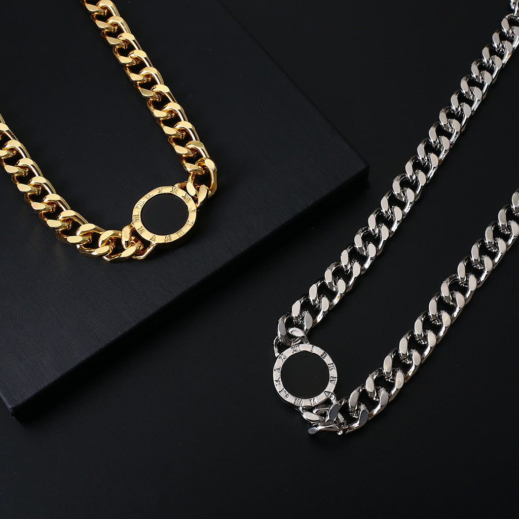 Roman Numerals Black Round Necklace Gold Silver Color Thick Statement Necklaces