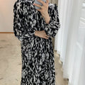 Full Sleeve Dress Elegant Hit Color Female Lace-up Printed Midi Dress Vestidos